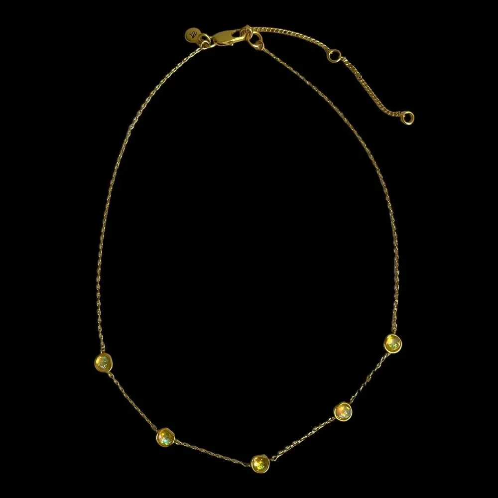 Madewell Station Necklace Gold Tone Iridescent Imitation Opal Bezel Dainty 18.5" - Picture 3 of 7